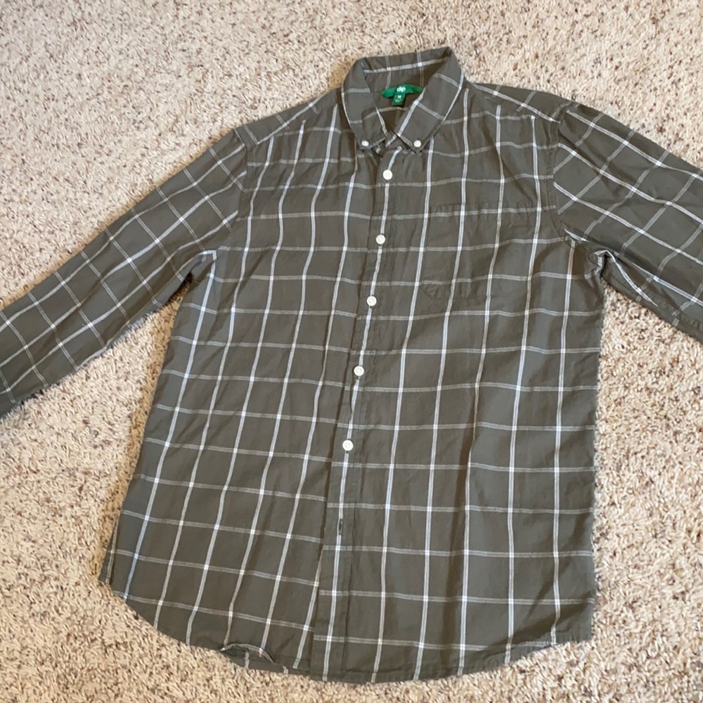 LIKE NEW Dip men’s striped button-up tee size M in sage/olive green & white